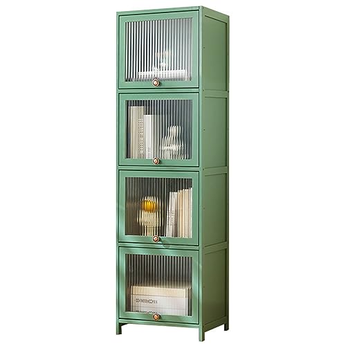Armadietto portaoggetti in bambù con ripiani trasparenti e rotelle, autoportante, torre in lino per casa, ufficio, cucina, soggiorno, camera da letto, garage, elegante e funzionale