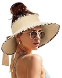 Camptrace Sun Visors for Women Wide Brim Beach Hat Foldable Straw Visor Hat Ponytail Summer Packable UPF 50+