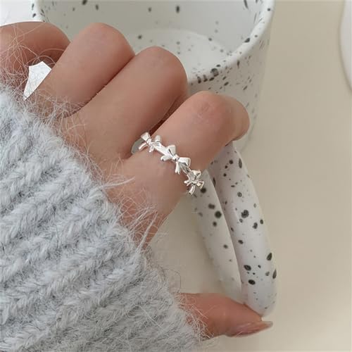 Dtja Cute Bow 925 Sterling Silver Adjustable Ring for Women Lovely Bowknot Holiday Statement Open Wrap Finger Rings Comfort Fit Fashion Promise Wedding Valentine Jewelry Gift3
