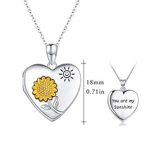 JUSTKIDSTOY Sunflower Locket Necklace You are My Sunshine Necklace 925 Sterling Silver Heart Locket Necklace That Holds Pictures Jewelry Gifts for Women, Wife, Mother - Image 4
