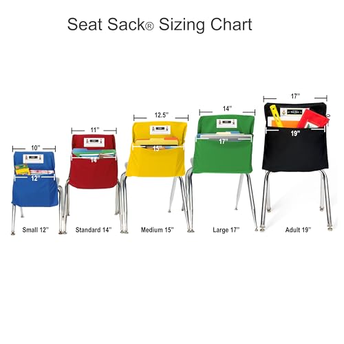 Image of Seat Sack Student Chair Storage Pocket - 17 inch, Single Pocket, Classroom Chair Organizer for Student Desks, Durable Over-the-Chair Storage, Ready-to-Use Name Tag Window, Green, 1-Pack