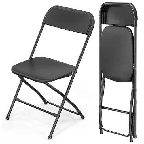 Premium Moments Silla Plegable para Interior y Exterior – Plástico Reforzado y Patas de Hierro con Refuerzo de Acero – Soporta hasta 160 kg – Ligera 2,5 kg – Fácil de Guardar y Limpiar (2, Negra)