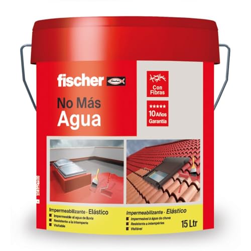 fischer - Pintura Impermeabilizante con Fibras | Resistente al Agua y Exteriores | Protección Elástica y Antideslizante | Ideal para Terrazas y Techos | 15L (Cubo 20kg) | Rojo