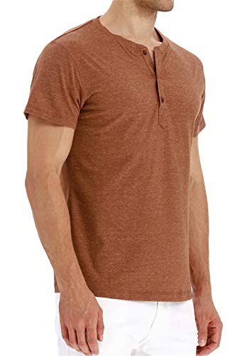 Cabeen Camiseta de Manga Corta para Hombre Verano Henley Casual T-Shirt Cuello Redondo con Botones