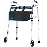 Agrish Narrow Walker for Small Spaces - Adjustable Height & Width, Lightweight Folding Mobility Walker with Wheels for Seniors & Disabled, Zimmer Frame with 2 Wheels, Supports 350 lbs