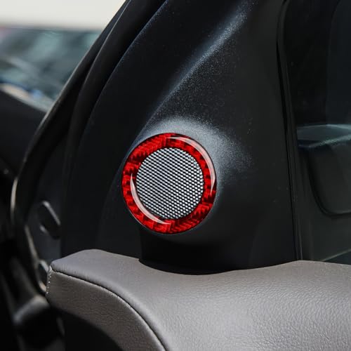 Image of Car Speaker Cover Decals for 2011-2024 Dodge Durango / 2011-2021 Jeep Cherokee WK2 / 2022 WK Accessories Carbon Fiber Stickers, Red