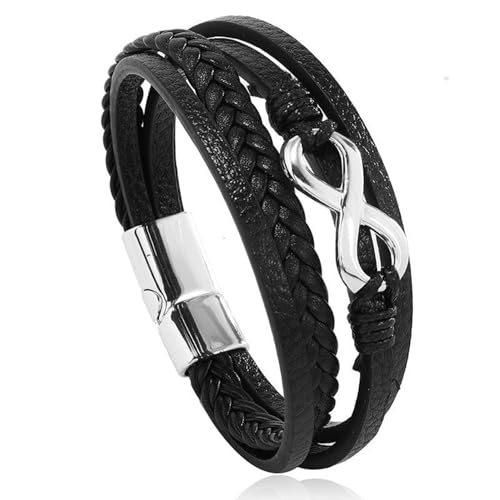 Image of THE MEN THING Leather Bracelet for Men - American Style Genuine Leather Multi-Layer Braided Bracelet with 100% Stainless Steel Magnetic Buckle for Men & Boys (8 inch)
