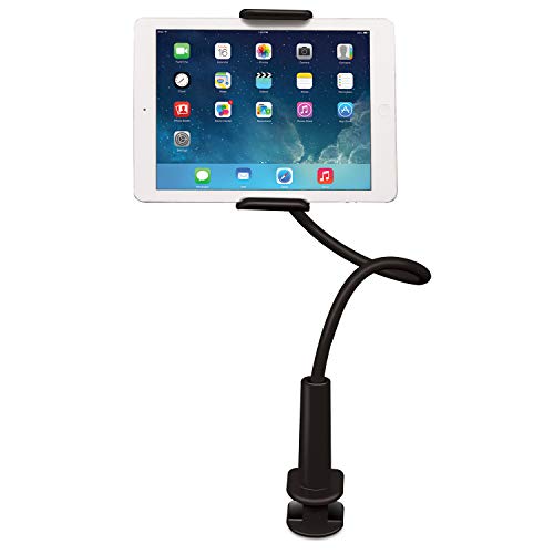 Aduro Solid-Grip iPad Stand Holder 360 Adjustable Universal Gooseneck Lazy Tablet Stand for Desk – Swivel Durable Rubberized Video Mount for Recording Holder (Black)