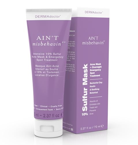 DERMAdoctor Ain’t Misbehavin’ 10% Sulfur Acne Mask, Oil-Absorbing Facial Treatment, 2.3 fl oz