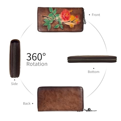 Image of Wallet Genuine Leather for Women - with RFID Blocking Card checkbook ID Slot Large Capacity Vintage style (gardenia coffee)