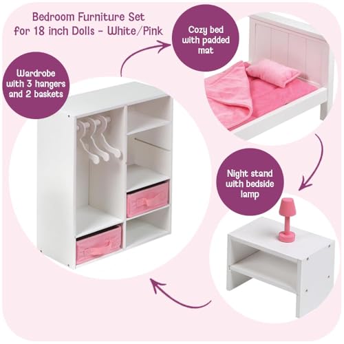 Badger Basket 13-Piece Bedroom Furniture Set for 18 Inch Dolls – Includes Bed, Armoire, Nightstand & Accessories by Badger Basket - Image 2