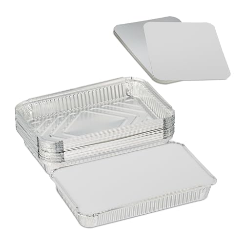 Relaxdays Barquettes en Aluminium avec Couvercle, 25 pièces, 1800 ML, pour Cuisson & Grill, récipients alu, argentés