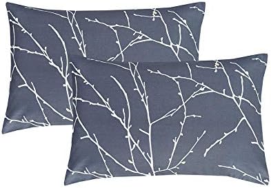 YEPINS Microfiber Fitted Sheet, Branch and Plum Printed Pattern, Navy Color, Queen Size- 3 Piece(1 Fitted Sheet and 2 Pillowcase)