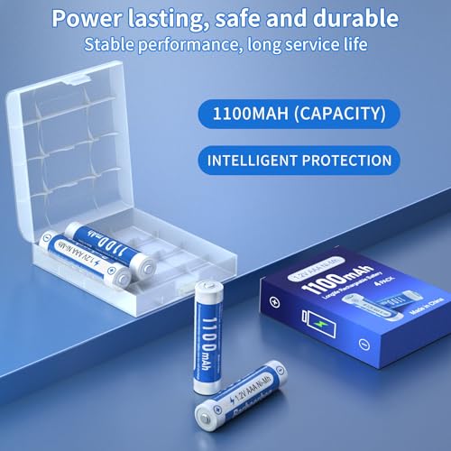 1.2V AAA Batterie Ricaricabili con 1200 Tech,Pile Ricaricabili da 1100mAh Ni-MH con Comodo Astuccio,Confezione da 8 pezzi - Immagine 2