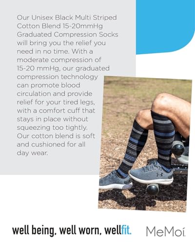 Image of MeMoi Wellfit Unisex Multi Striped Cotton Blend 15-20mmHg Graduated Compression Socks