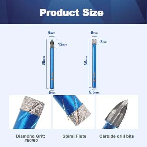 BRSCHNITT 10pcs/pack 1/4 Inch (6mm) Diamond Hole Saw Core Drill Bit Set including Round Shank for Porcelain Tile Ceramic - Image 2