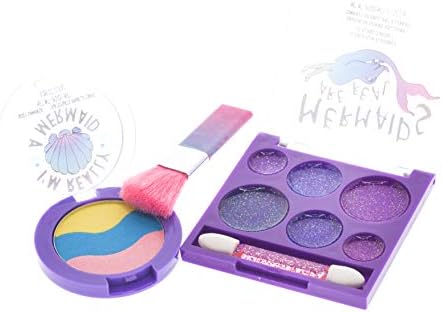 Townley Girl Mermaid Vibes Makeup Set with 8 Pieces, Including Lip Gloss, Nail Polish, Body Shimmer and More in Mermaid Bag, Ages 3+ for Parties, Sleepovers and Makeovers