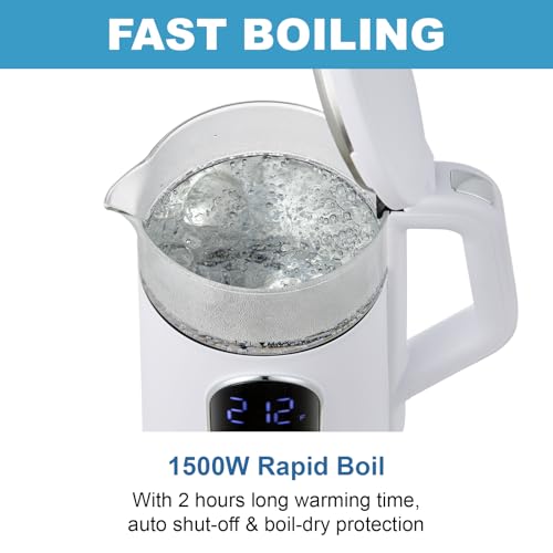Electric-Tea-Kettle-17-Liter-1500W-Water-Boiler-Heater-with-Temperature-Control-Cordless-BPA-Free-4-Preset-Heating-Programs-Glass-Boiling-Teapot-White Electric Tea Kettle 17 Liter 1500W Water Boiler Heater with Temperature Control Cordless BPA Free 4 Preset Heating Programs Glass Boiling Teapot White