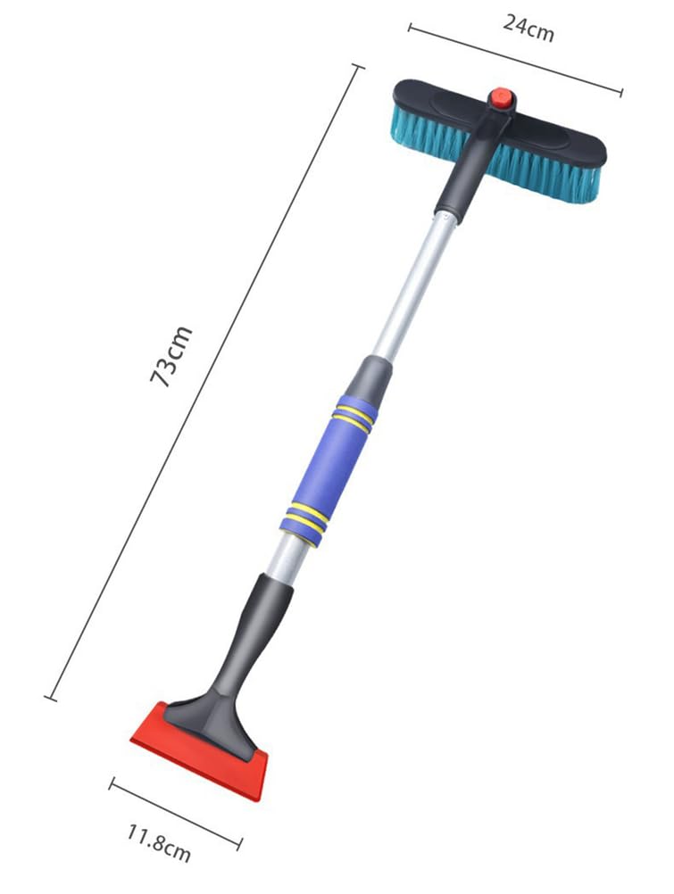 Spazzola da Neve telescopica 3 in 1 con Testa Rotante a 360°, Raschietto per Ghiaccio e Pala da Neve, Strumento per scongelamento Invernale per Auto con Manico Estensibile (Blu)