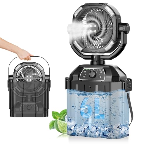 【Amazon.co.jp限定】ミストファン 扇風機 キャンプ 卓上扇風機 アウトドア 風量無段階調節 55時間連続使用 ミストスプレーファン Sinessy 6L水タンク 角度調整可能 静音 強力 コードレス USB充電式 ポータブル 吊り下げ扇風機 コンパクト サーキュレーター 省エネ 車中泊 防災 キャンプ用品 持ち運び便利 熱中症対策の商品画像（Amazon）