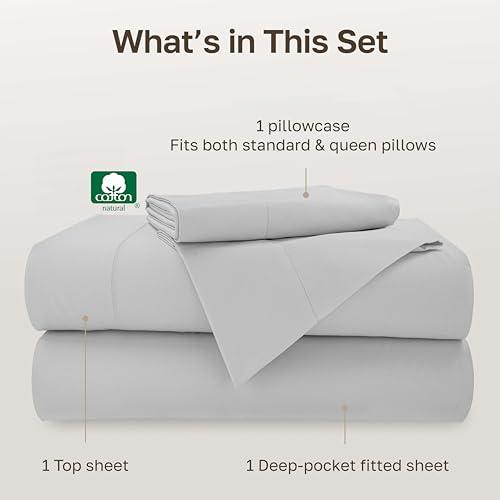 Image of California Design Den 500TC 100% Cotton Twin XL Bed Sheets Set, Light Grey | Good Housekeeping Seal, OEKO-TEX Certified, Silky-Soft Sateen Weave, 3pc Set, 15 inch Deep Pockets, For Hot Sleepers, All-Season