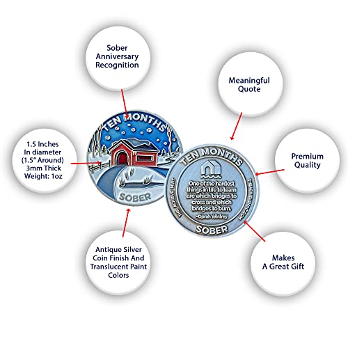Image of The Achieve Mint 10 Months Sober Token | Ten Month Sober Chip | Non-AA Gift, Non-Religious Medallions for Men and Women Celebrating Sobriety
