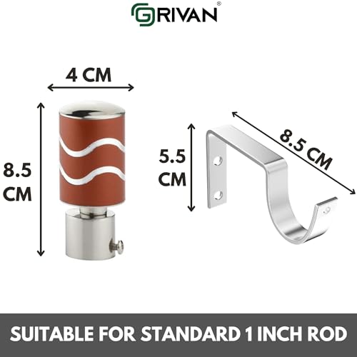 Image of GRIVAN Stainless Steel Curtain Holder Set for Door Window Wall Suitable for 1 Inch Rod Curtain Bracket Support Knobs Accessories (Maroon, Pair of 5)