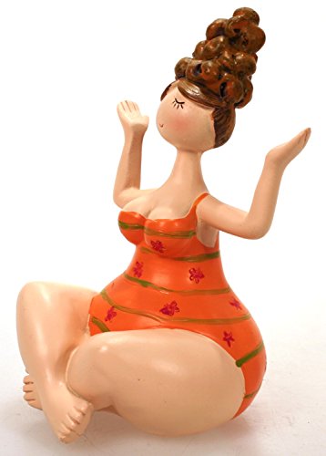 Yoga Dame im Badeanzug orange sitzend 12 cm Mädchen Rubensfrau mollige Dame Badenixe Dicke Frau Badezimmer Figur Schwimmerin Cover