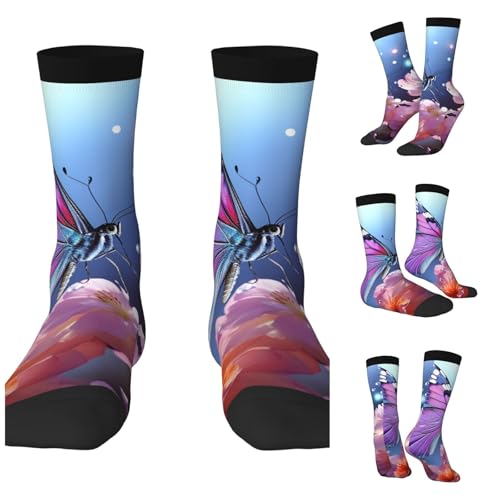 LZQPOEAS butterflies and flowers Athletic Socks Unisex Cushioned Crew Socks Hiking Running Calf Sock Soft Above Ankle Sock