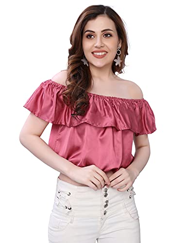 Image of Selvia Women's Dyed, Plain Satin Silk Party Regular Fit Top
