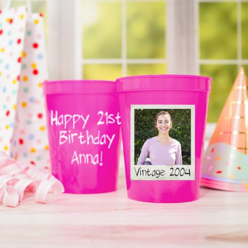 Custom Stadium Cups With Photo – Personalized 16Oz Cups With Text – Printed Directly On Cup – Choose Cup Color, Text Color, Quantity And More – Party Favor For Birthdays &Amp; Events (Vintage Polaroid)
