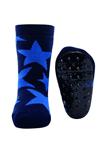 EWERS stopper socks stars, calcetines con suela antideslizante para niñas y niños, con suela de goma, MADE IN GERMANY, 1 par de calcetines antideslizantes para niños, azul, talla 31-34