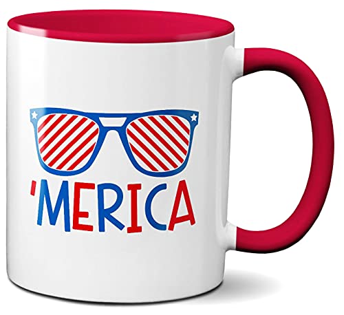 White Red American Flag Mug 4th July Independence Gift 11 oz Cute Ceramic Coffee Tea Cup