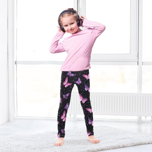 Boccsty Pink and Purple Butterflies Girls Leggings Kids Yoga Pants Dance Active Tights 4T4