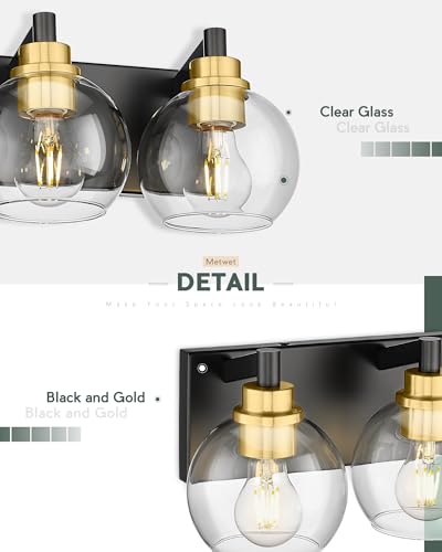 Image of Bathroom Light Fixtures, 4-Light Black and Gold Bathroom Vanity Light, 26 Inch Modern Wall Sconces with Globe Clear Glass Shade, Vanity Lighting Fixtures Over Mirror, VL195-KG-4