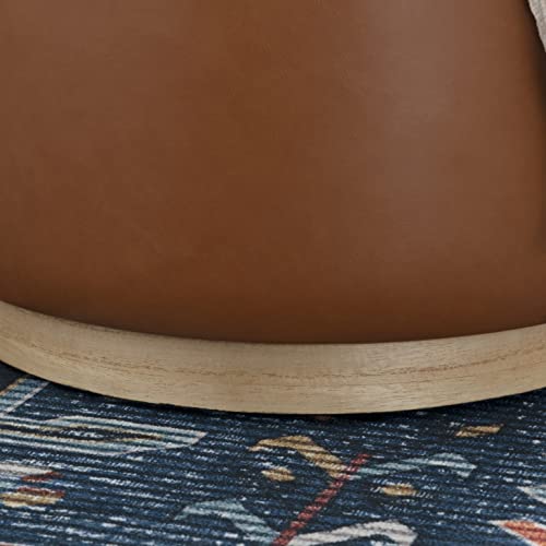 Lexington Caramel Faux Leather Round Storage Ottoman with Wood Accent by Linon