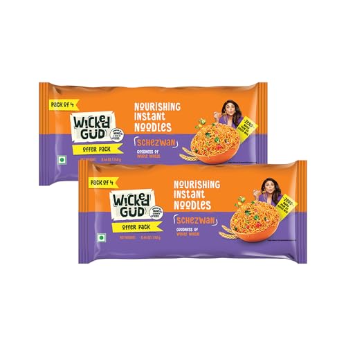 Image of WickedGud Whole Wheat Schezwan Noodles | No Maida | No Palm Oil | Source of Protein | 240 g Each (Pack of 2, Total 480 g)