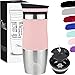 Milu Mug Isotherme Etanche 370ml, 450ml I Thermos Café-Thé I Tasse isolée pour café et thé à emporter, Double Paroi Isolée sous Vide, Acier Inoxydable I Tasse de voyage Chaud & froid (370ml, Rose)