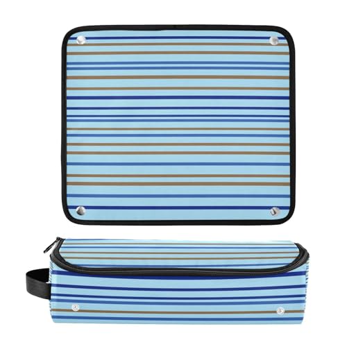 Bolso de viaje Hot Hair Tools con tapete resistente al calor removible, impermeable y portátil para planchas, rizadores y secadores de cabello, azul marrón con rayas verticales miniatura 3