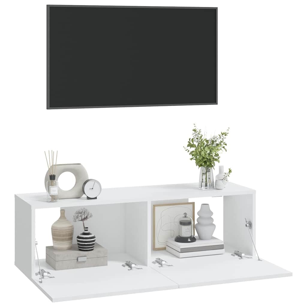 Mobile da parete per TV, set da 2 pezzi, 100 x 30 x 30 cm, bianco