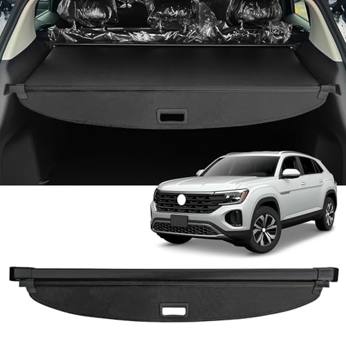 AUXKO Retractable Cargo Cover for Volkswagen Atlas Cross Sport 2026-2020, Waterproof Carbon Fiber Security Shade Cover for 2025 2026 VW Atlas Cross Sport Shielding Anti-Peeping Luggage Privacy Cover