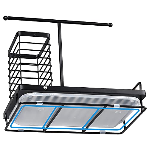 Wetheny Kitchen Sponge Holder-Kitchen Sink Caddy Organizer with Drain Pan 304 Stainless Steel for Sponges, Cleaning Cloth, Scrub Brush, Dish Soap and Hand Sanitizer (Black)