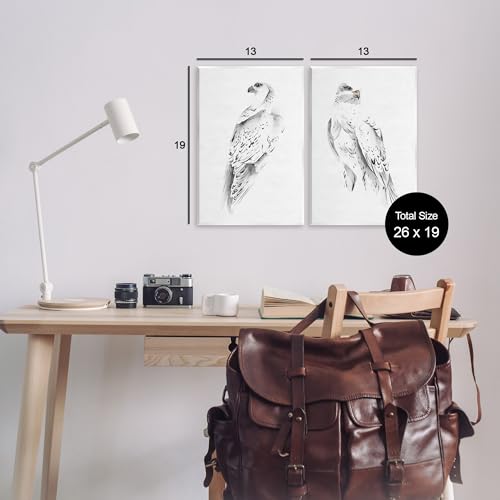 Image of White Hawk Winter Birds, 13 x 19 Inch Mounted Print on Wall Plaque Set