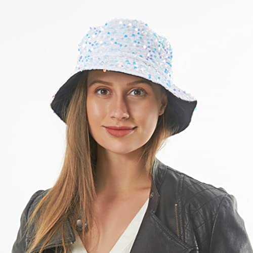 Bucket Hat For Women Beach Sun Hats Sequin White Aesthetic Fishing Cap For Girls Teens, Womens Fashion Packable Cotton Outdoor Caps With Wind Rope For Party #TOP5