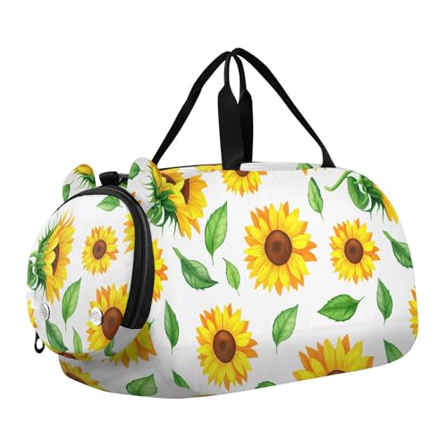 Leaves Flowers White Kids Travel Duffel Bag for Boys Girls Overnight Weekend Tote Bag with Shoes Compartment for Trip Beach Swim