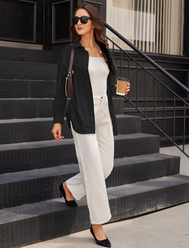 SEMARO Womens Casual Long Sleeve Button Down Shirts Corduroy Oversized Boyfriend Blouse V Neck Loose Jacket Tops3