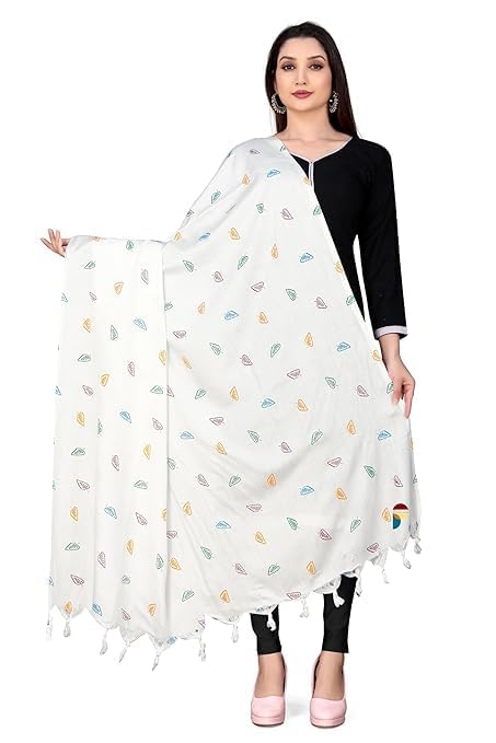 Women Cotton Hand Printed Beautiful Design Dupatta | Ethnic Colorful Floral Print Chunni(LENGTH 2.10M) (WHITE 3)-image-44