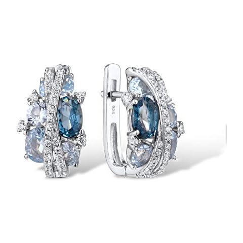 Santuzza 925 Sterling Silver Twist Dangle Earrings Blue Spinel Cubic Zirconia Drop Earrings for Women Cover