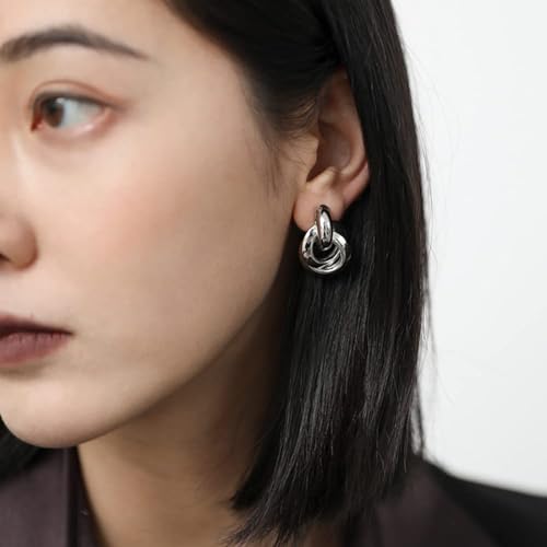 Silver Knot Clip On Earrings Statement Oval Clip On Earrings for Women No Pierced4