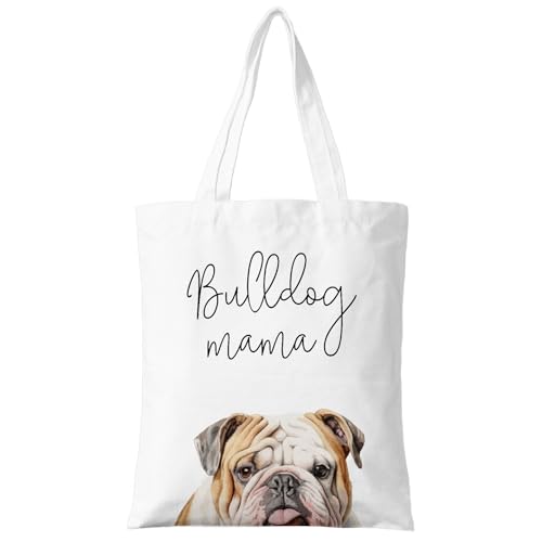 ZYQFN Bulldog Mama Canvas Tote Bag for Women Dogs Lover Gift for Dog Mom Birthday Christmas Cute English Bulldog Gifts For Women Tote Bag for Work College Travel. (024)